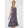 Desenli Askılı Midi Elbise 2577 - Lacivert