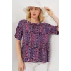 Desenli Kısa Kol Bluz 969 - Bordo