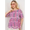 Desenli Kısa Kol Bluz 969 - Fuşya