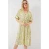 Desenli Kısa Kol Elbise 2569 - E.Yeşil