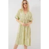 Desenli Kısa Kol Elbise 2569 - E.Yeşil