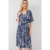 Desenli Kısa Kol Elbise 2569 - Lacivert