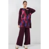 Desenli Oversize Tunik Pantolon İkili Takım 55462 - Mor