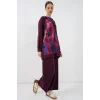 Desenli Oversize Tunik Pantolon İkili Takım 55462 - Mor