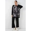 Desenli Oversize Tunik Pantolon İkili Takım 55462 - Siyah