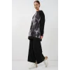 Desenli Oversize Tunik Pantolon İkili Takım 55462 - Siyah