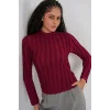 Dokulu Esnek Örme Bluz 975 - Bordo