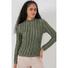 Dokulu Esnek Örme Bluz 975 - Haki