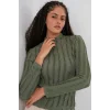 Dokulu Esnek Örme Bluz 975 - Haki