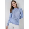 Dokulu Esnek Örme Bluz 975 - Mavi