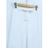 Duble Kumaş Beli Kuşaklı Bol Paça Pantolon  -Beyaz
