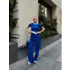 Düğme yakalı saks alt üst takım s3943