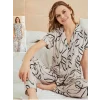 Düğmeli Desenli Viskon Pijama Takımı -Krem