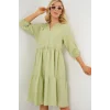 Düğmeli Kısa Kol Elbise 2559 - E.Yeşil