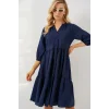 Düğmeli Kısa Kol Elbise 2559 - Lacivert