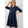 Düğmeli Kısa Kol Elbise 2559 - Lacivert