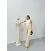 Düğmeli Palazzo pantolon bej p170091