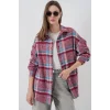 Ekose Desen Oversize Oduncu Gömlek 3854 Mor