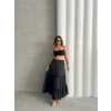 Fırfırlı brodeli astarlı uzun etek siyah s255047