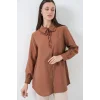 Fırfırlı Uzun Gömlek Tunik 5952 - Sütlü Kahve