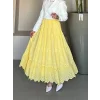 Fisto İşlemeli Katlamalı Etek -Sarı