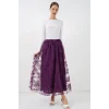Flok Baskılı Uzun Tül Etek 8070 - Mor