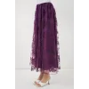 Flok Baskılı Uzun Tül Etek 8070 - Mor