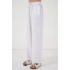 Geniş Paça Keten Pantolon 6735 - Beyaz