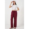 Geniş Paça Keten Pantolon 6735 - Bordo