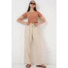 Geniş Paça Keten Pantolon 6735 - Krem