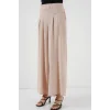 Geniş Paça Pileli Pantolon 6718 - Krem