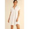 Gömlek Yaka Cepli Süprem Penye Elbise -Beyaz