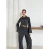 Gömlek yaka kaplama düğmeli takım antrasit st265866