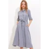 Gri Kuşaklı Gömlek Elbise 2442