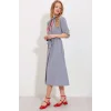 Gri Kuşaklı Gömlek Elbise 2442