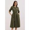 Haki Kuşaklı Gömlek Elbise 2442