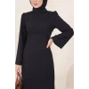 Hakim Yaka Belden Bağlamalı Elbise -Siyah