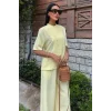 Hakim Yaka Çapraz Düğmeli Plazzo Pantolon Viscon Keten Takım 10209
