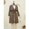 İç Astarlı Düğmeli Kemerli Trençkot  -Kahve