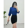 İçi Tulumlu Omuzdan Büzgülü Vatkalı Sendy Bluz -Saks