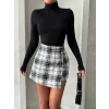 İki düğmeli şort ch kumaş etek ekoseli siyahbeyaz h26414