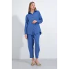 İndigo Oversize Keten Alt Üst Takım 6622