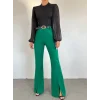 İspanyol Paça Yırtmaçlı Kemerli Pantolon -Yeşil