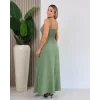 Kadın Askılı Derin V Yakalı Yırtmaçlı Uzun Elbise