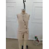 Kadın Askılı önü Düğmeli Asimetrik Detaylı Bluz Ve Astarlı Short Ikili Takım