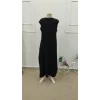 Kadın Askılı V Yakalı Yandan Yırtmaçlı Uzun Bürümcük Elbise