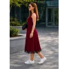 Kadın Askılı Yuvarlak Yakalı Etek Ucu Dantelli Midi Elbise