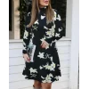 Kadın Balıkçı Yaka Uzun Kollu çiçek Desenli Krep Elbise