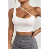 Kadın Beyaz Tek Omuzlu Çapraz Askılı Crop Top Büstiyer