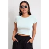 Kadın Beyaz Yuvarlak Yaka Yarım Kol Crop Top Bluz